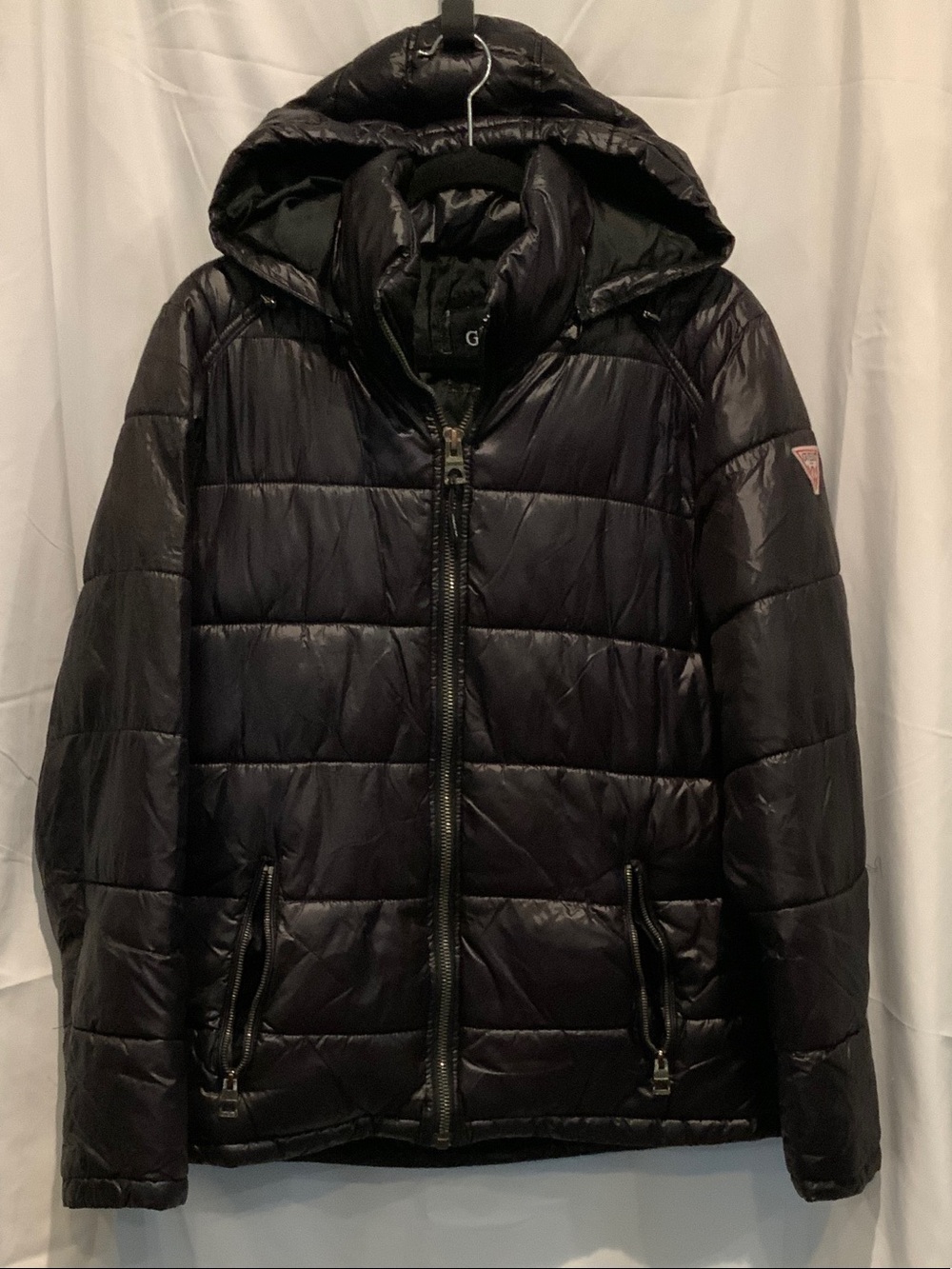 GUESS Black Quilted Hooded Puffer Jacket